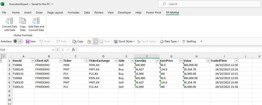 Mottai FlexTrade Excel Add-In